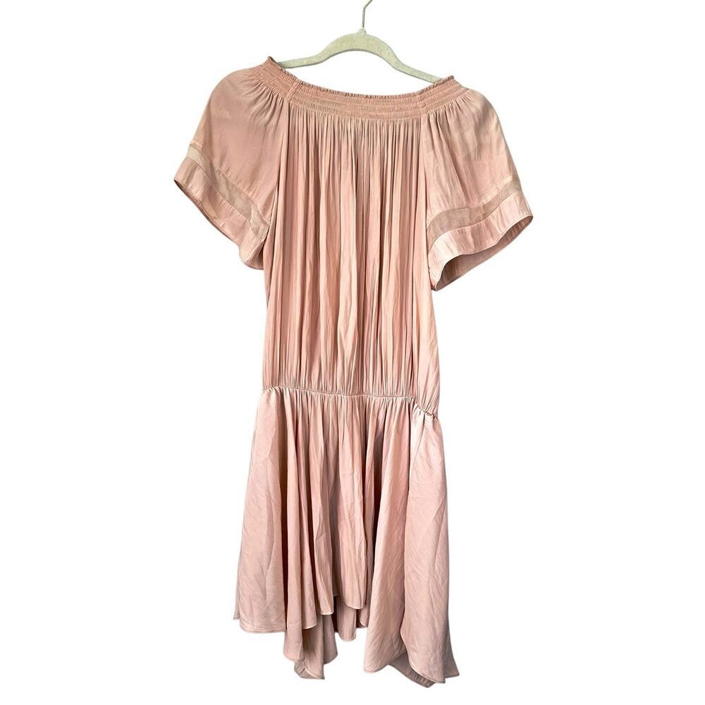 RAMY BROOK Jessa Dress Blush Off-Shoulder Plisse Size Small Dainty Feminine